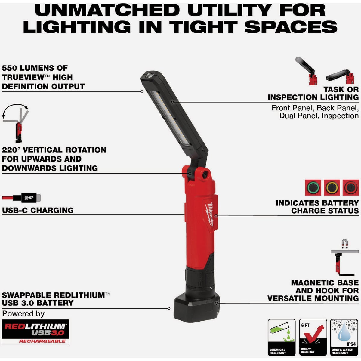 Milwaukee REDLITHIUM 550 Lm. LED USB Stick Light with Magnet Image 2