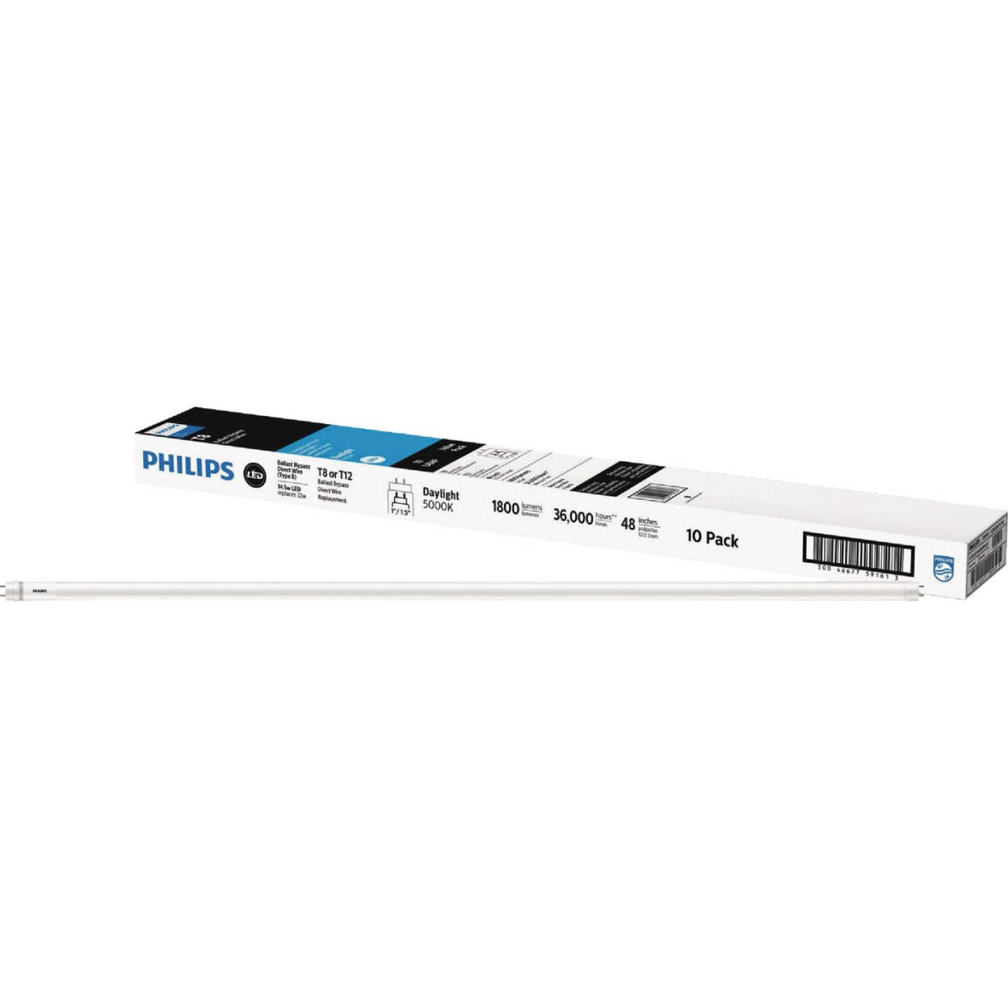 Philips MainsFit 32W Equivalent 48 In. T8 Daylight G13 LED Tube Light Bulb (10-Pack) Image 1
