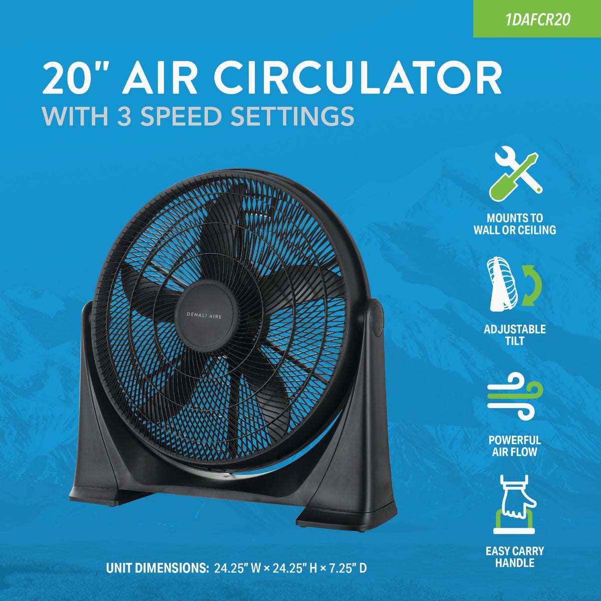 Denali Aire 20 In. 3-Speed Black Air Circulator Image 3
