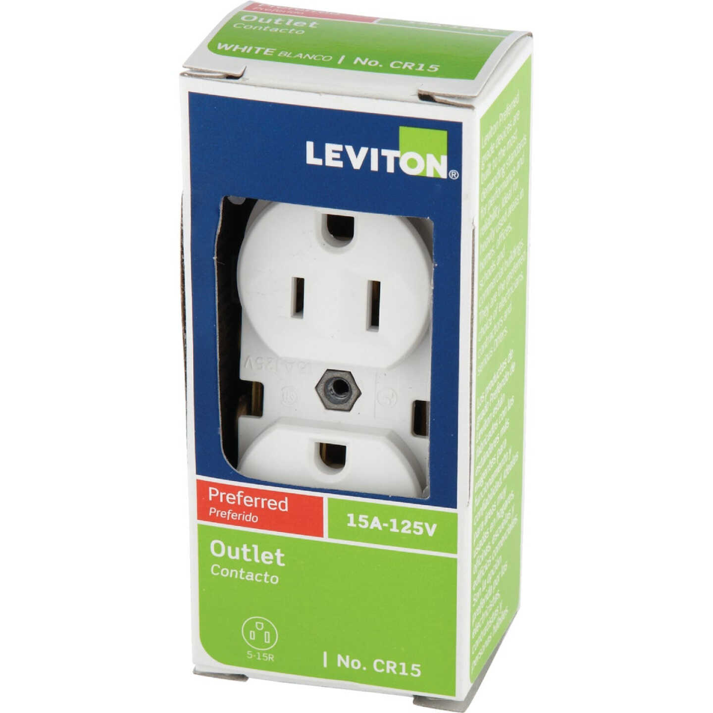 Leviton 15A White Commercial Grade 5-15R Duplex Outlet Image 3