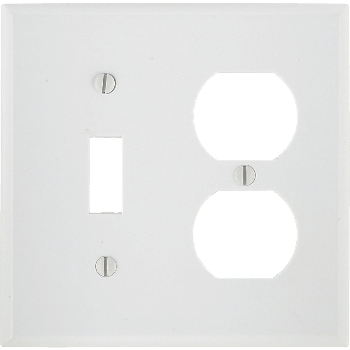 Leviton 2-Gang Plastic Single Toggle/Duplex Outlet Wall Plate, White Image 1