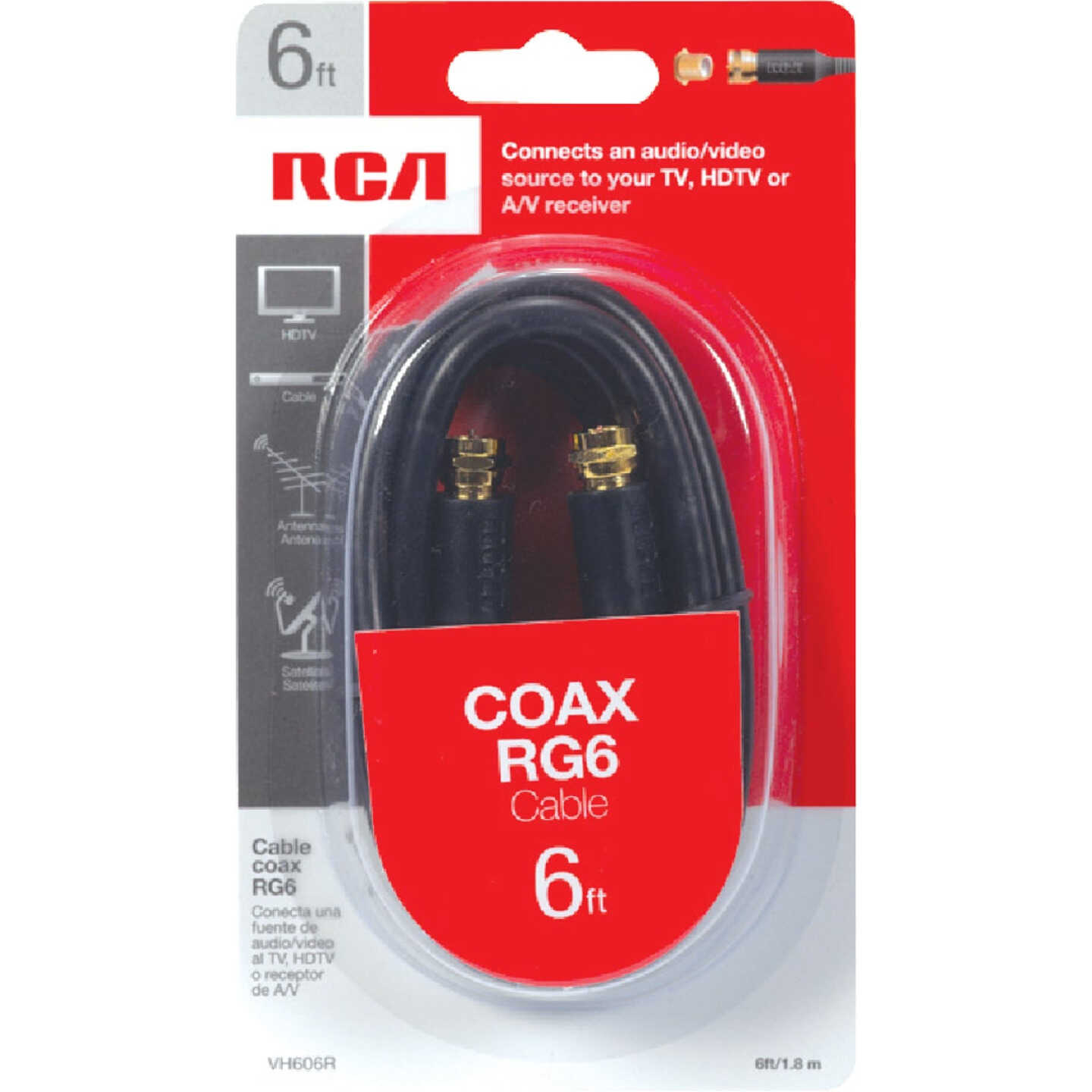 RCA 6 Ft. Black Digital RG6 Coaxial Cable Image 1