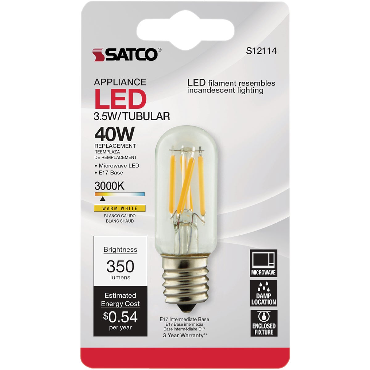 Satco Nuvo 40W Equivalent Warm White T7 Intermediate Base LED Special Purpose Appliance Light Bulb Image 2