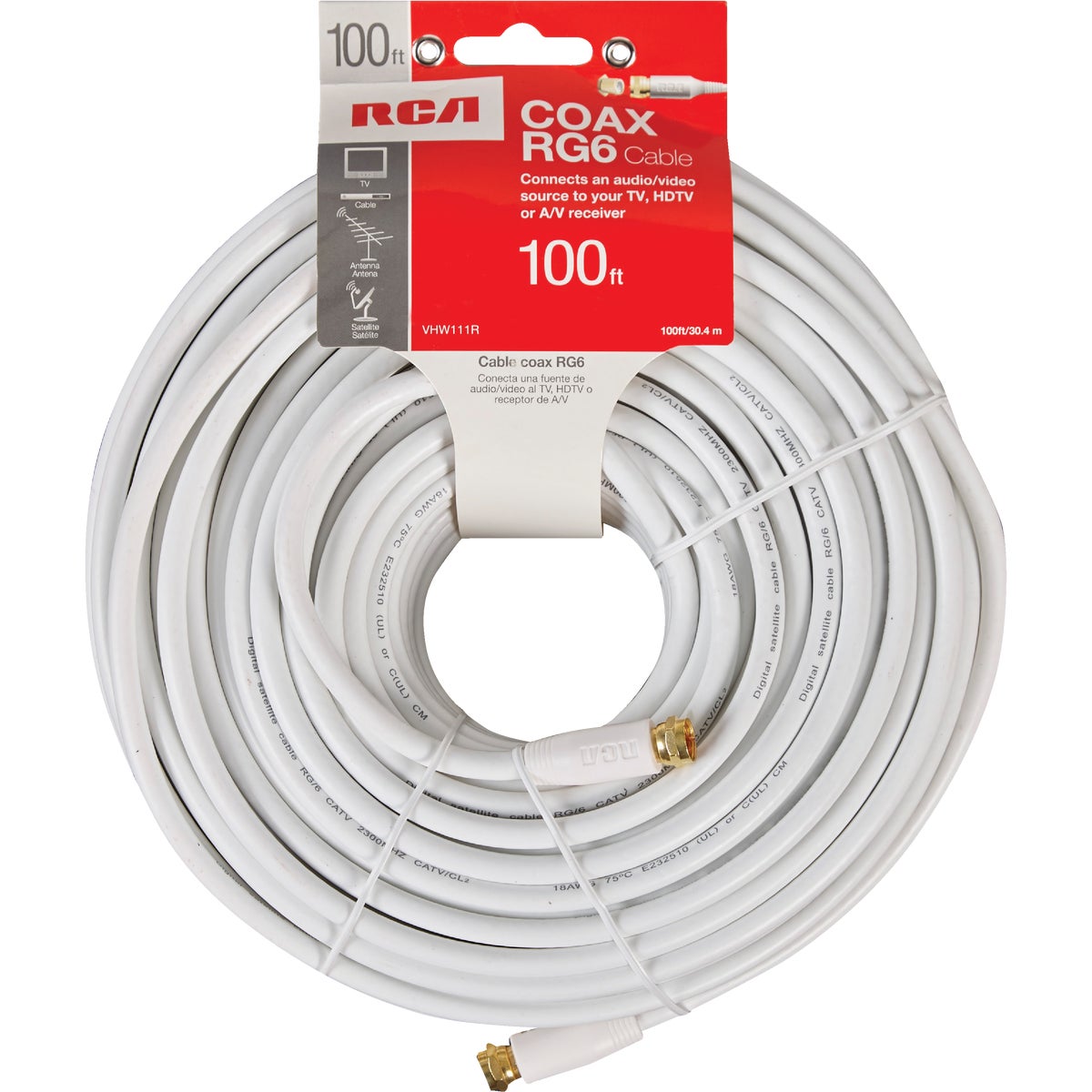 RCA 100 Ft. White Digital RG6 Coaxial Cable Image 2