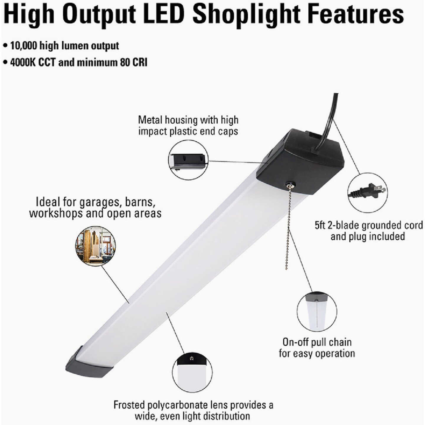 Metalux 46 In. 128W Equivalent 10,000 Lm. LED Shop Light Image 3