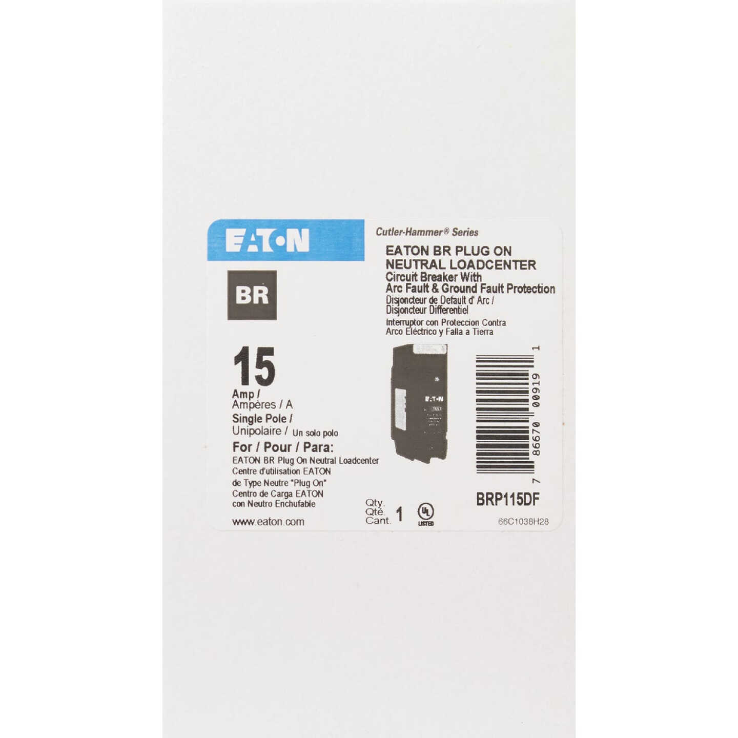 Eaton BR 15A Single-Pole AFCI/GFCI Circuit Breaker Image 2