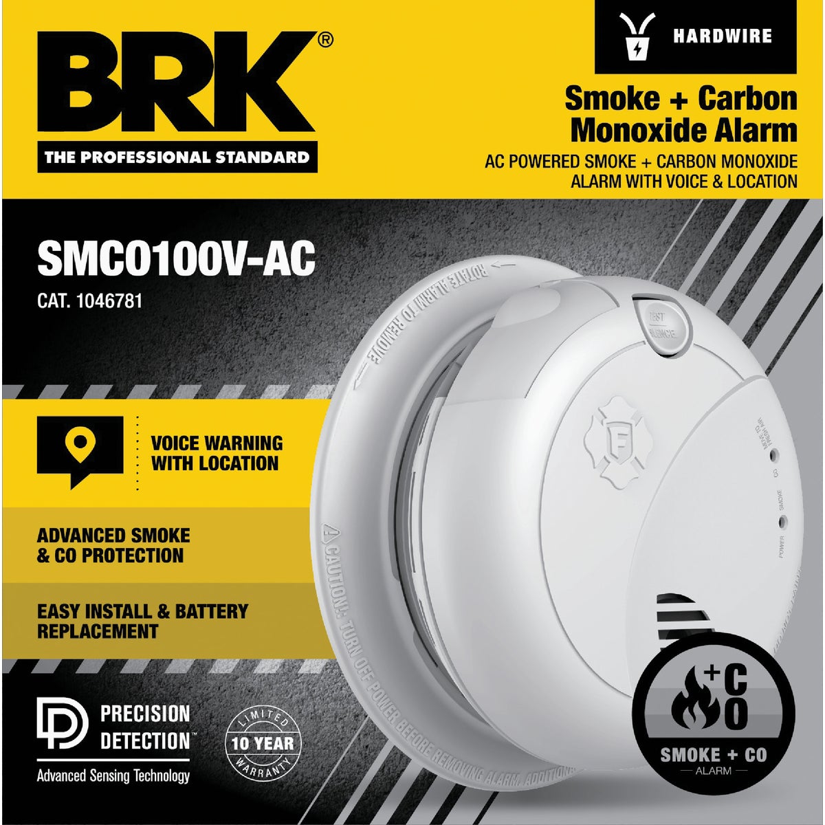 BRK SMCO100V-AC 2-In-1 Interconnect Hardwire Photoelectric Smoke & Carbon Monoxide Alarm with Battery Backup Voice