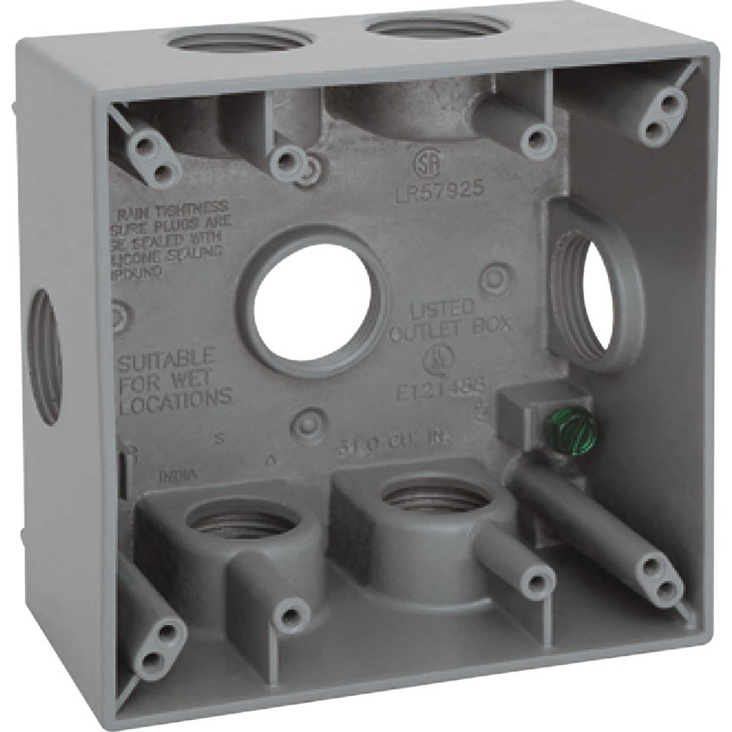 Southwire 2-Gang 1/2 In. 7-Hole Side-Hole Gray Weatherproof Junction Box Image 1