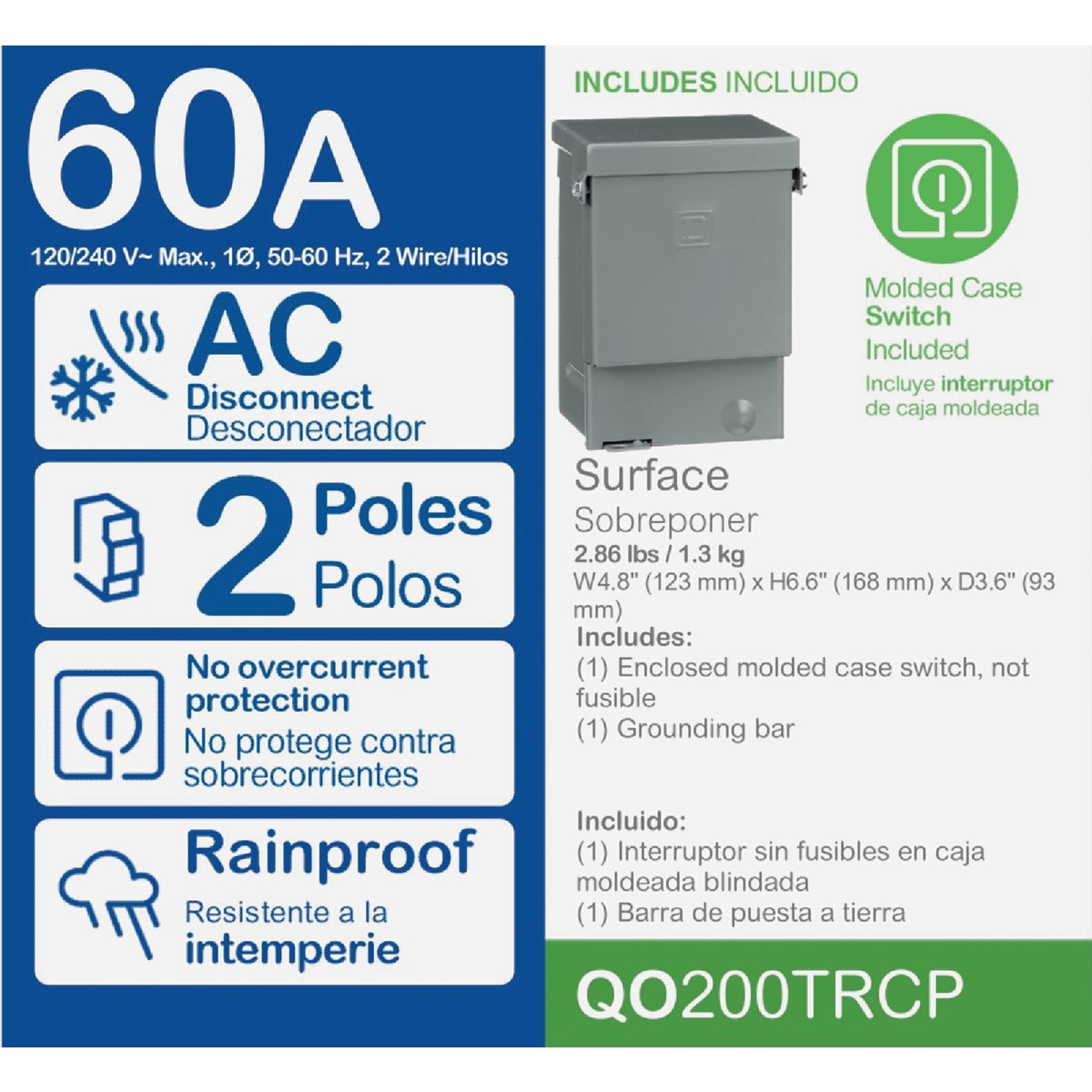 Square D QO 60A 240V Non-Fused Air Conditioner Disconnect Image 2