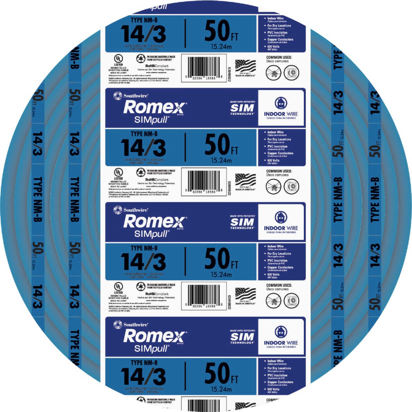 Romex 50 Ft. 14/3 Solid Blue NMW/G Electrical Wire Image 1