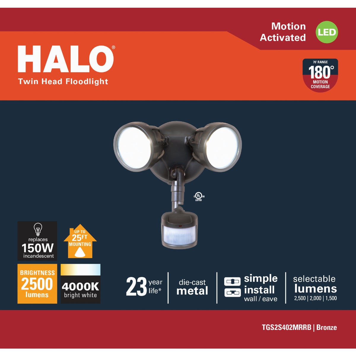 Halo Lumen Selectable Bronze Motion Activated LED Floodlight Fixture Image 2