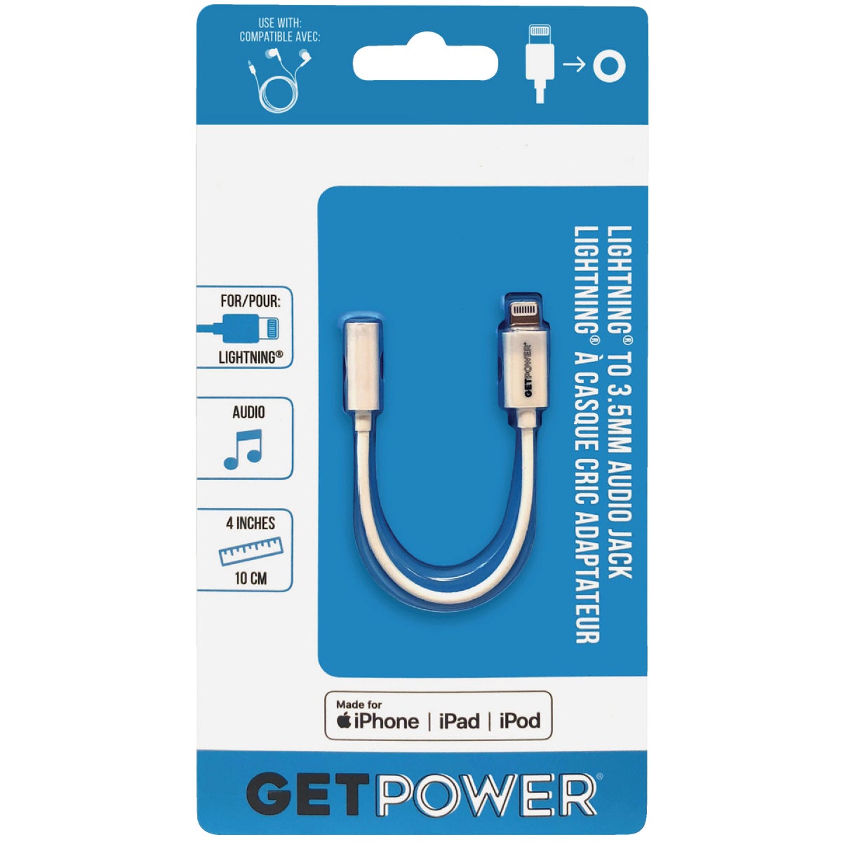 GetPower Lightning to 3.5mm White Audio Jack Adapter