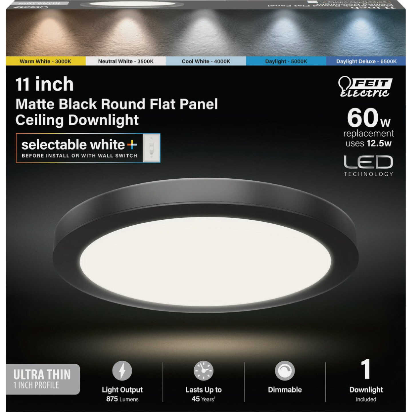 Feit Electric Edge-Lit 11 In. Matte Black Round 6-Way LED Flush Mount Light Image 2