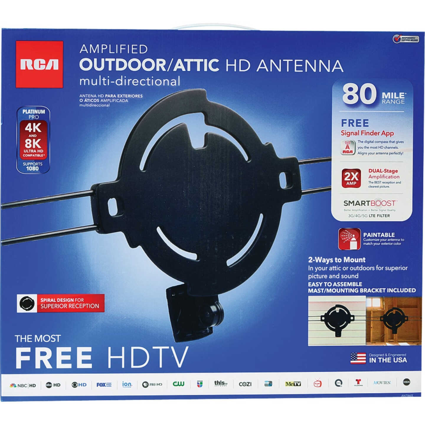 RCA Amplified Black Outdoor/Attic HD Multi-Directional Antenna Image 1