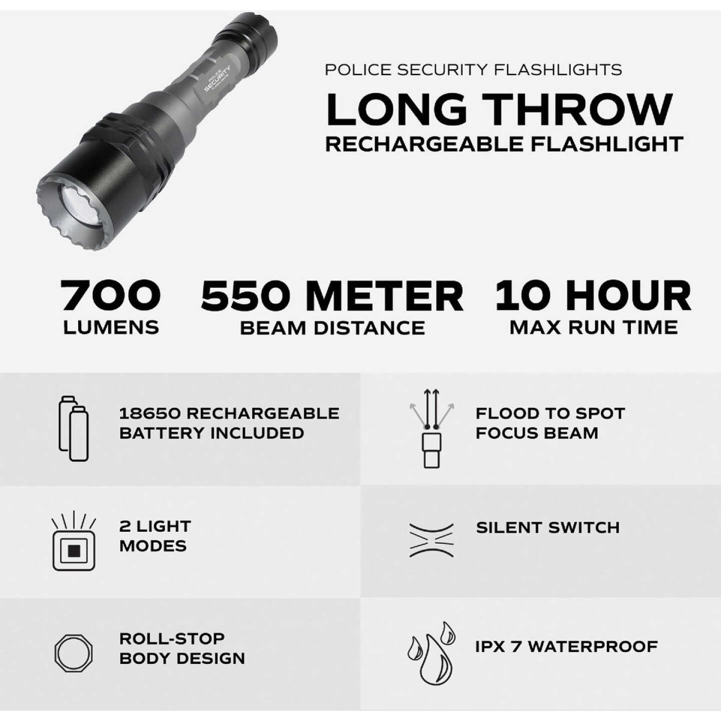 Police Security Long Throw TS-X 700 Lm. LED Flashlight Image 2