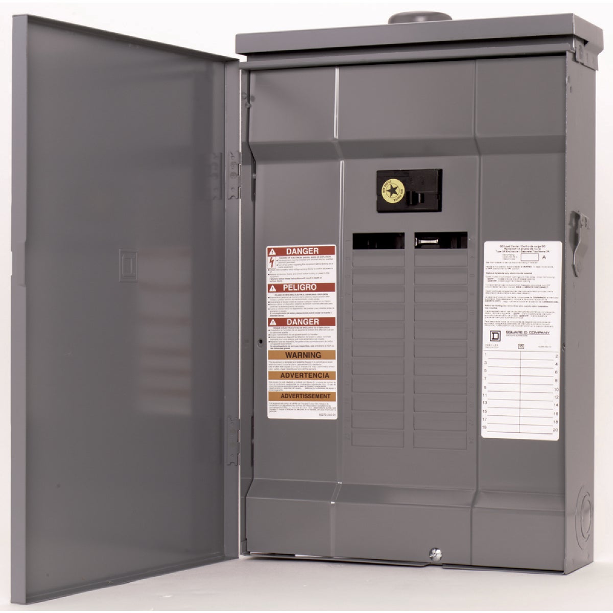 Square D QO 100A 24-Space 34-Circuit Raintight Main Breaker Plug-on Neutral Load Center Image 1