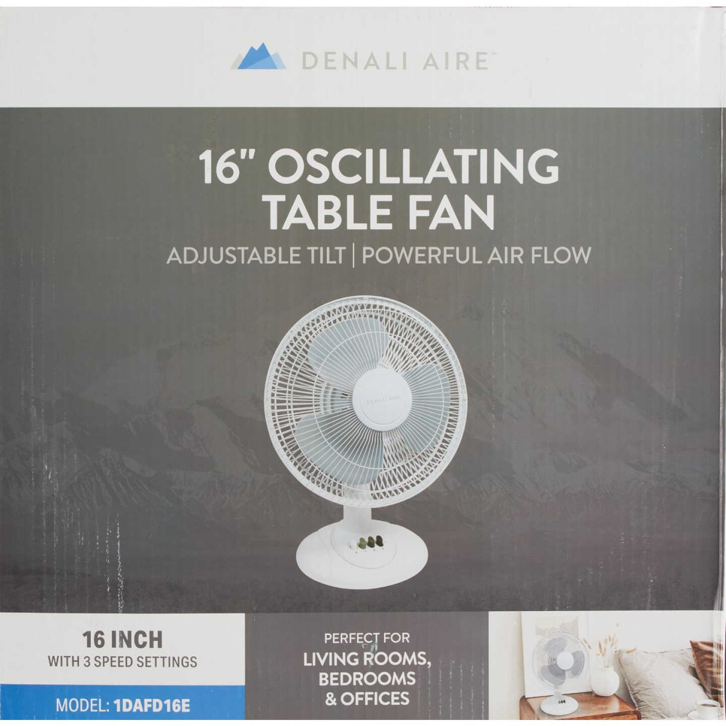 Denali Aire 16 In. White 3-Speed Oscillating Table Fan Image 3