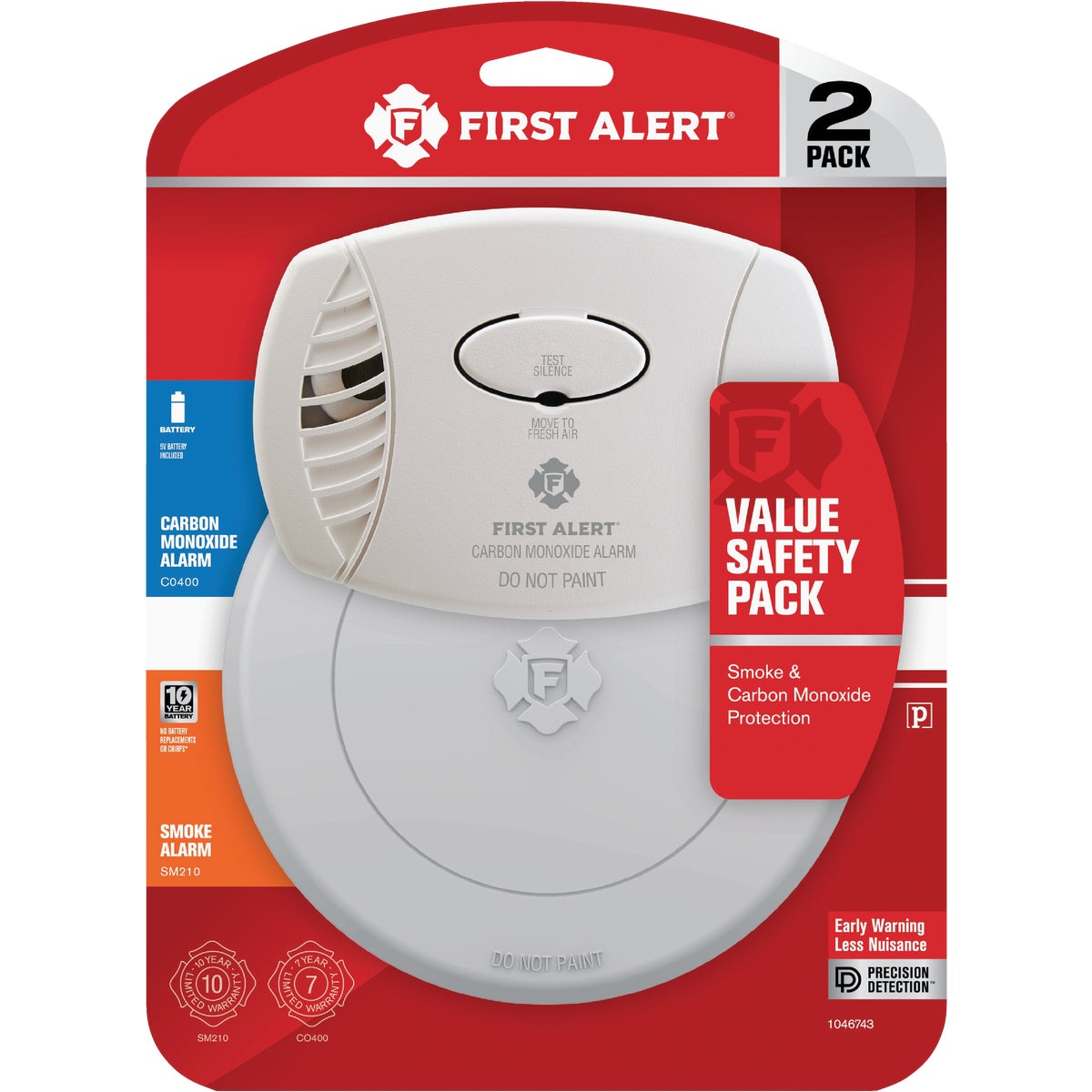 First Alert 10-Year Battery Photoelectric CO400 Carbon Monoxide & SM210 Smoke Alarm Value Pack