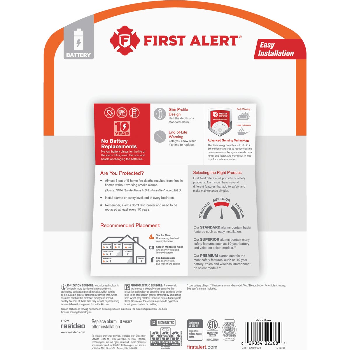 First Alert SM210 10-Year Battery Photoelectric Smoke Alarm with Slim Profile (2-Pack) Image 3