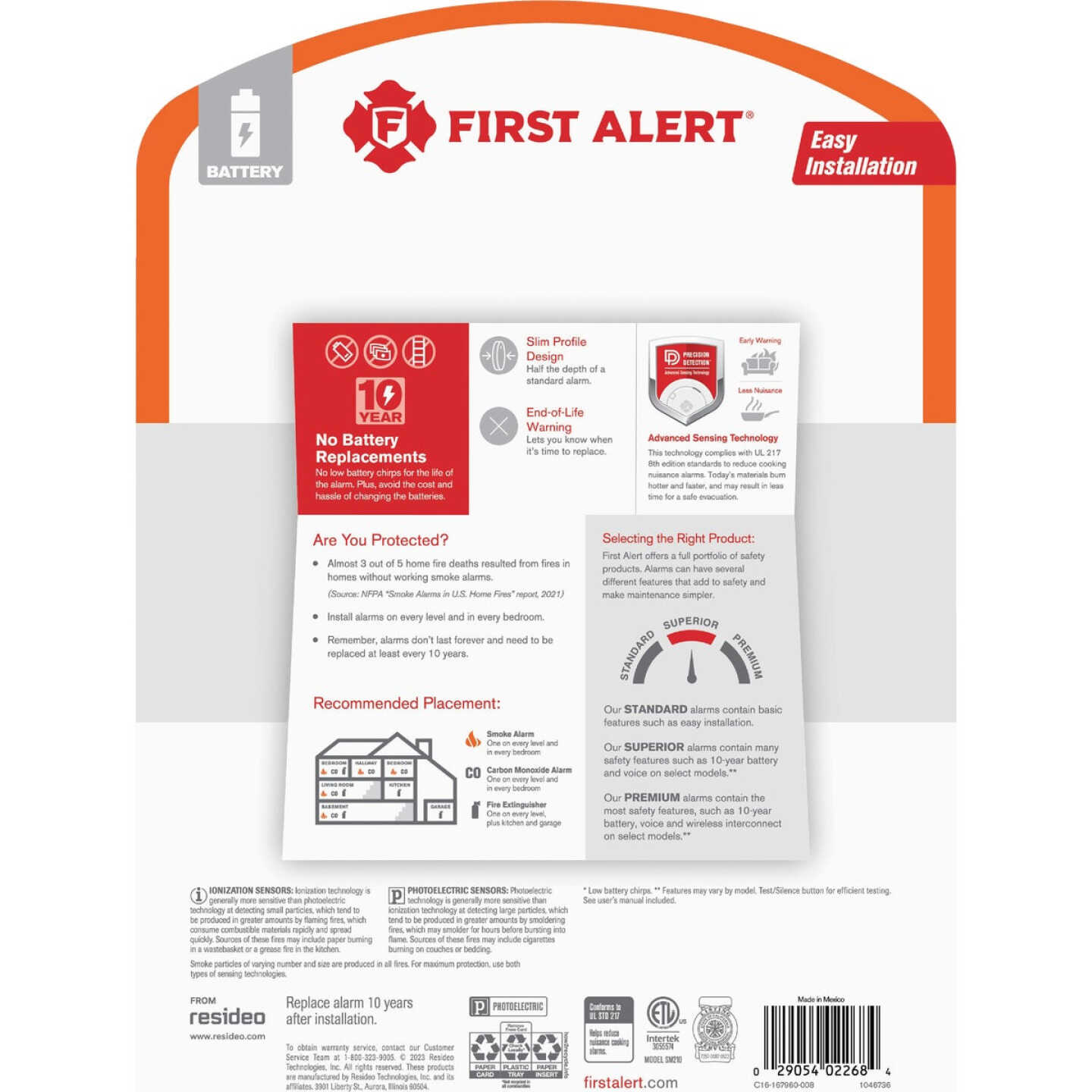First Alert SM210 10-Year Battery Photoelectric Smoke Alarm with Slim Profile (2-Pack) Image 3