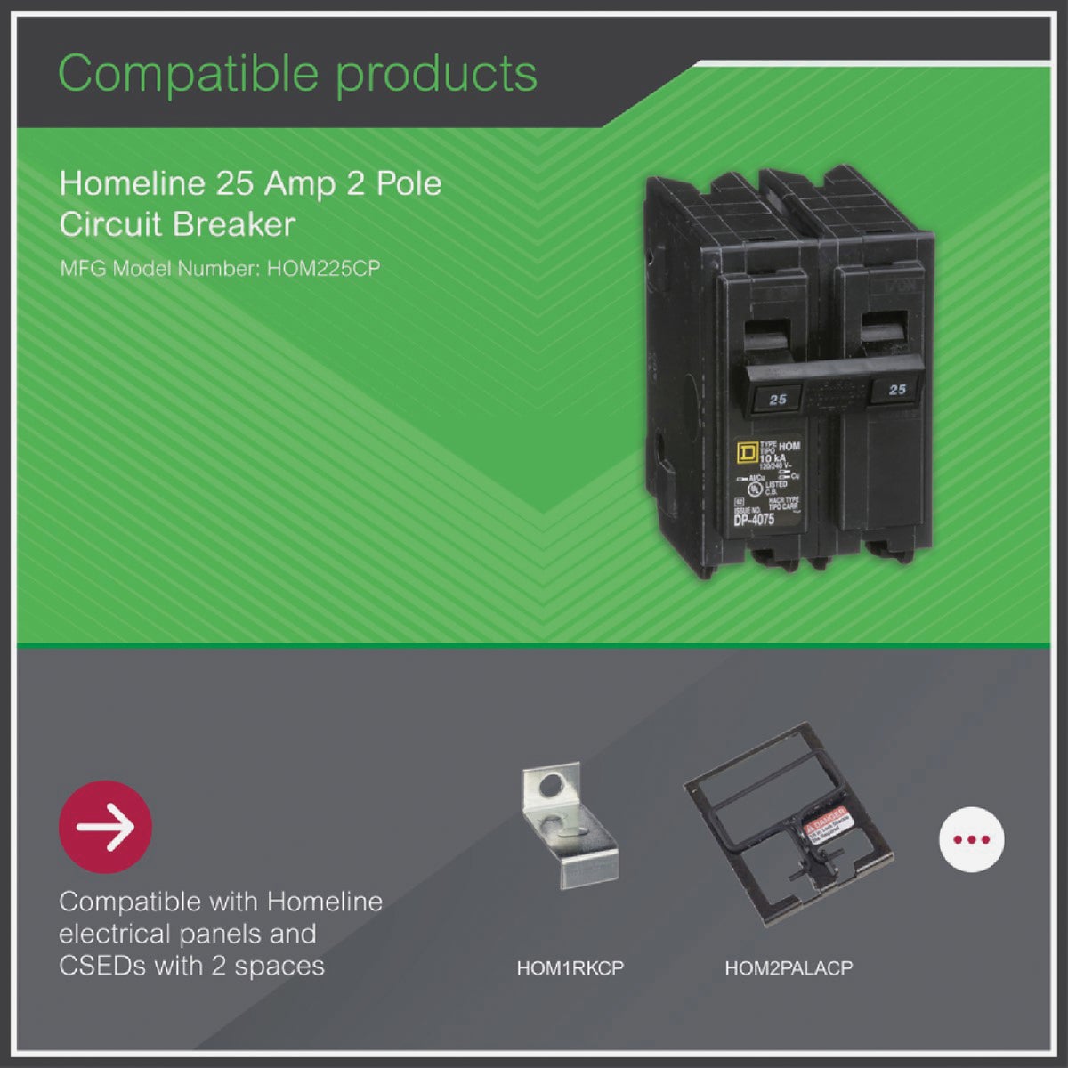 Square D Homeline 25A Double-Pole Standard Trip Circuit Breaker Image 4