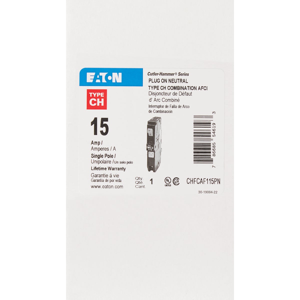Eaton CH 15A Single-Pole AFCI Circuit Breaker Image 2