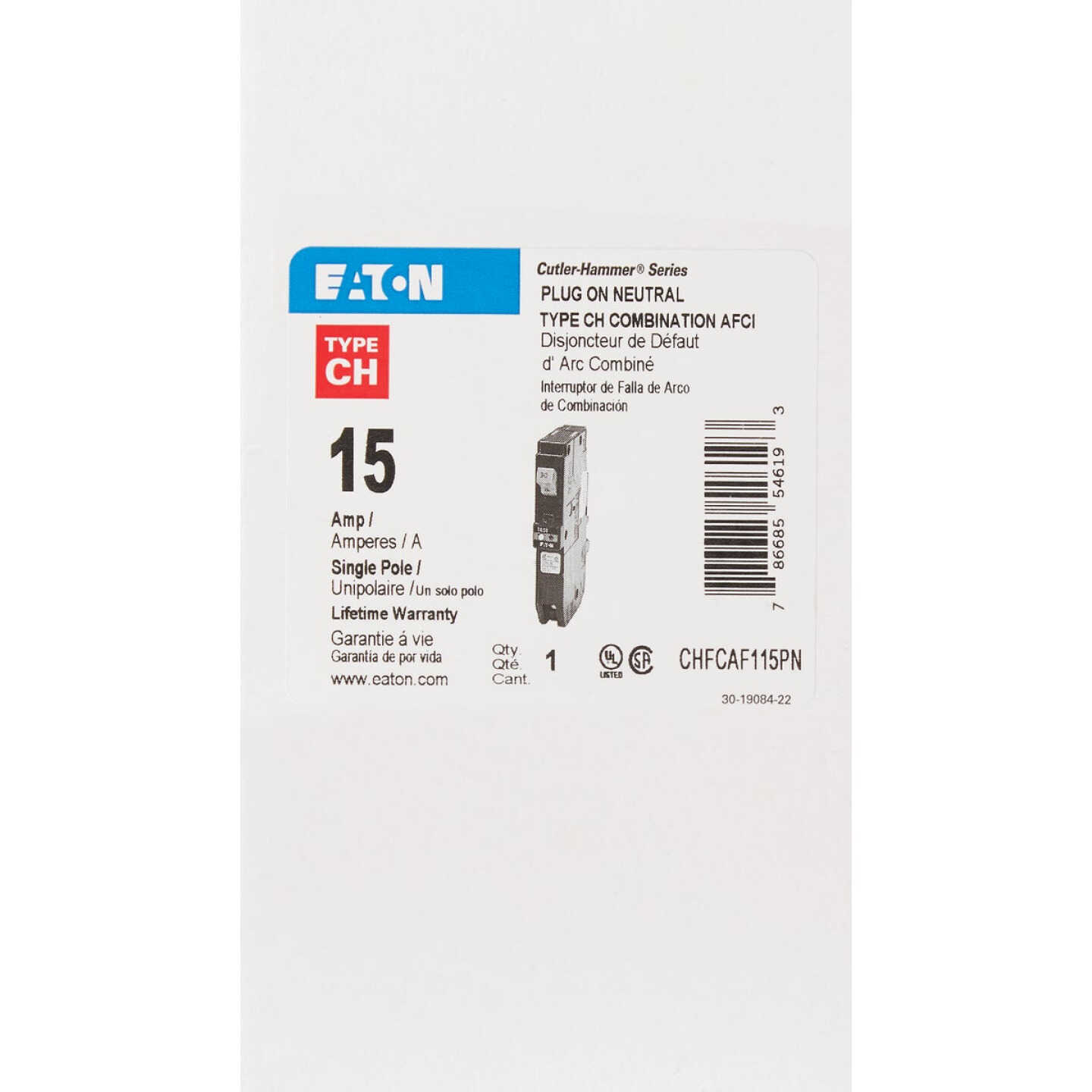 Eaton CH 15A Single-Pole AFCI Circuit Breaker Image 2