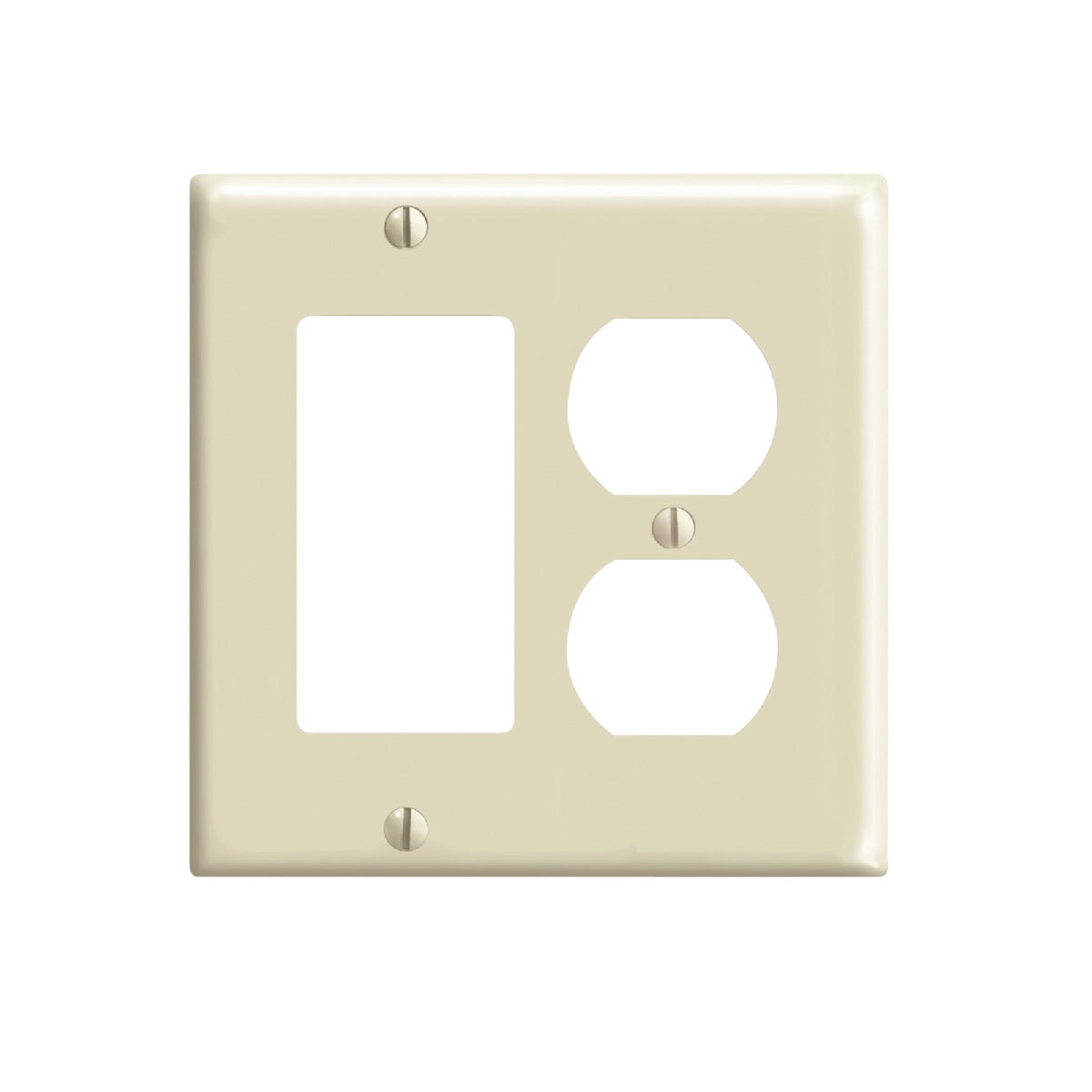 Leviton 2-Gang Smooth Plastic Single Rocker/Duplex Outlet Wall Plate, Ivory Image 1
