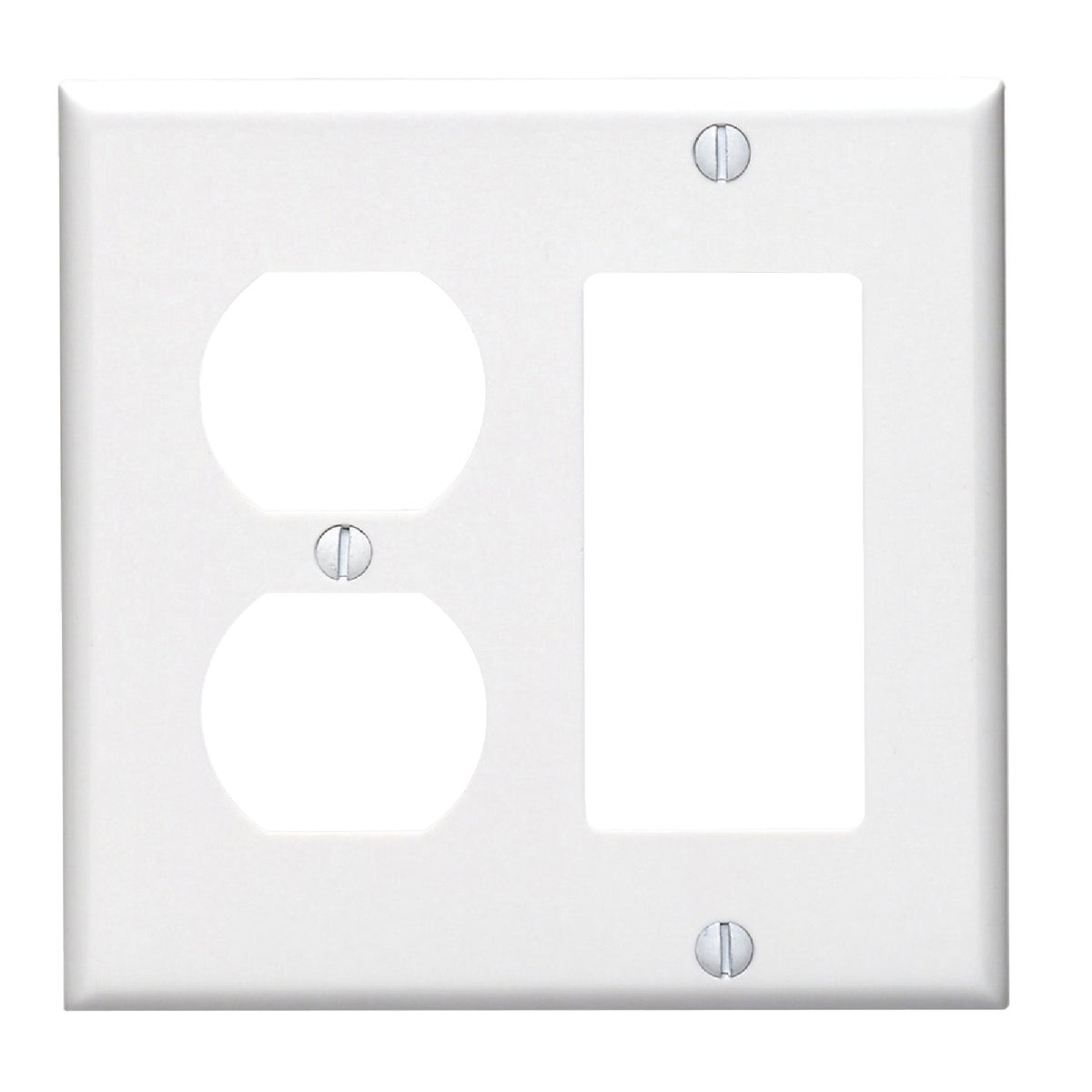Leviton 2-Gang Smooth Plastic Single Rocker/Duplex Outlet Wall Plate, White Image 1