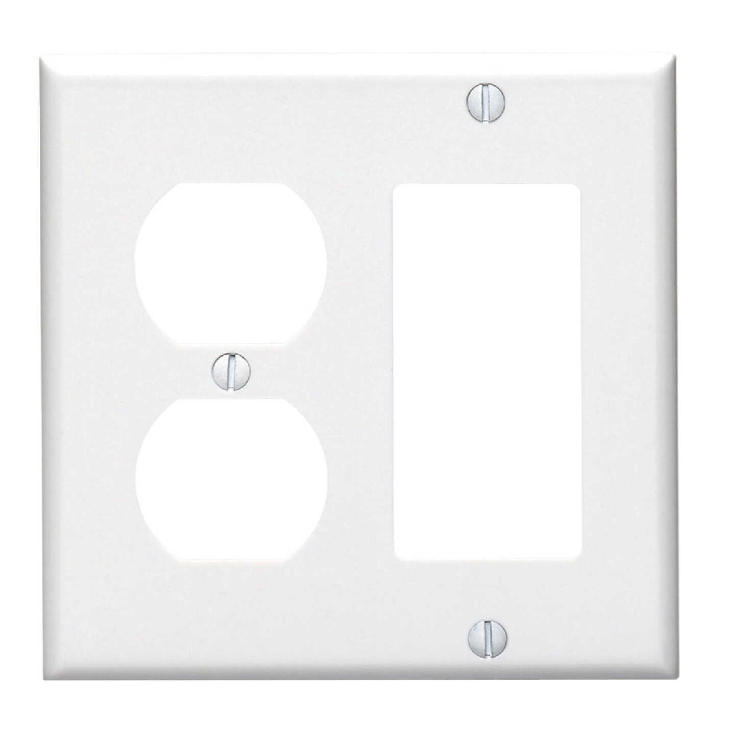 Leviton 2-Gang Smooth Plastic Single Rocker/Duplex Outlet Wall Plate, White Image 1