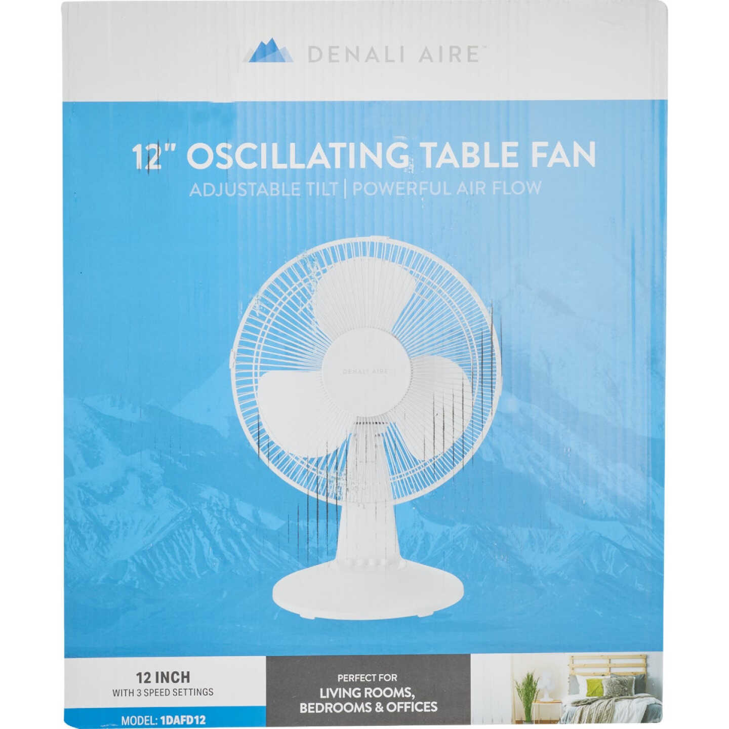 Denali Aire 12 In. 3-Speed White Oscillating Table Fan Image 3