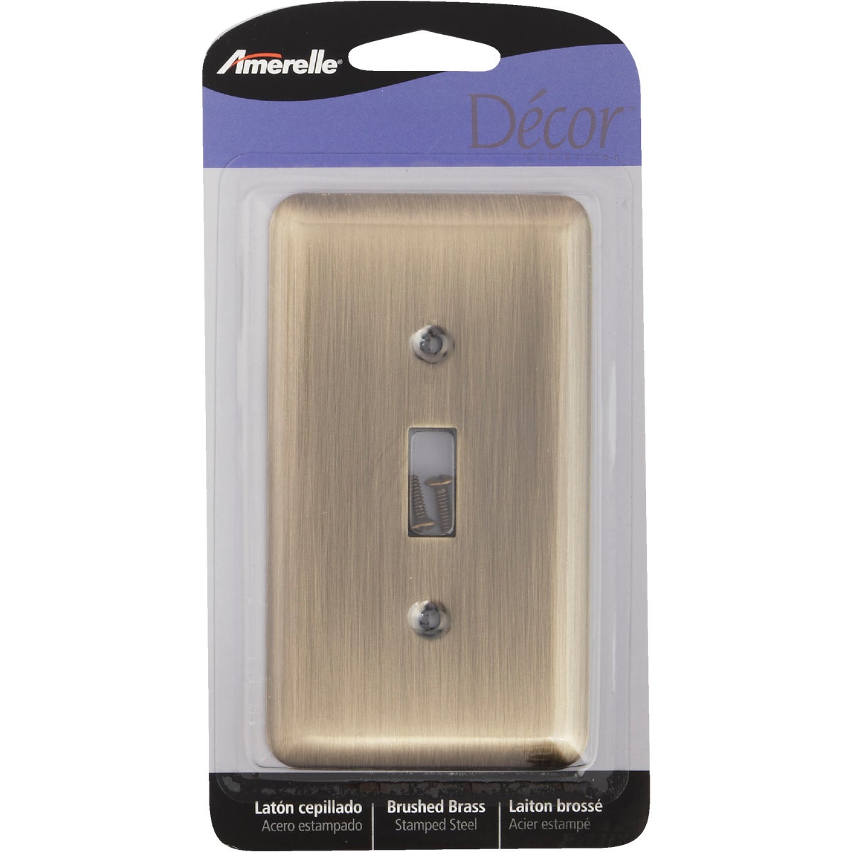 Amerelle 1-Gang Stamped Steel Toggle Switch Wall Plate, Brushed Brass Image 2
