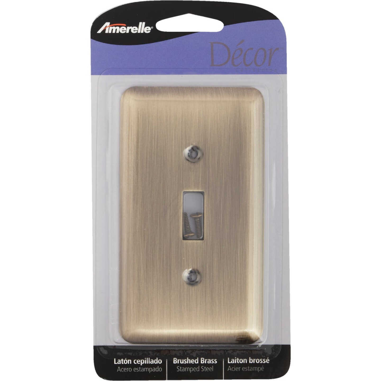 Amerelle 1-Gang Stamped Steel Toggle Switch Wall Plate, Brushed Brass Image 2
