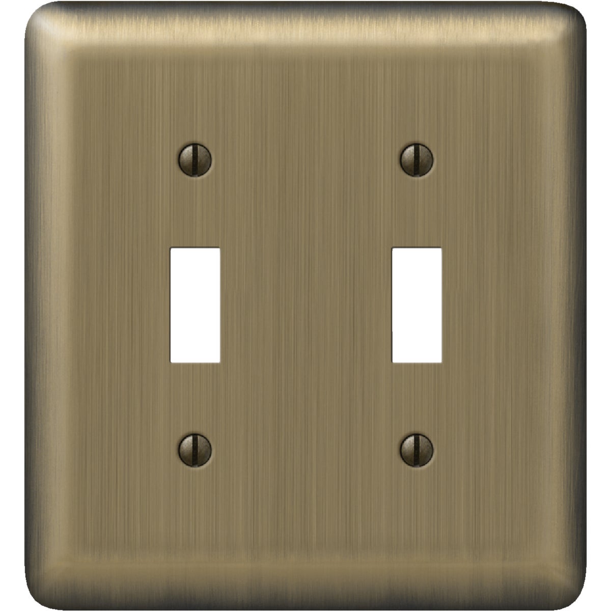Amerelle 2-Gang Stamped Steel Toggle Switch Wall Plate, Brushed Brass Image 1