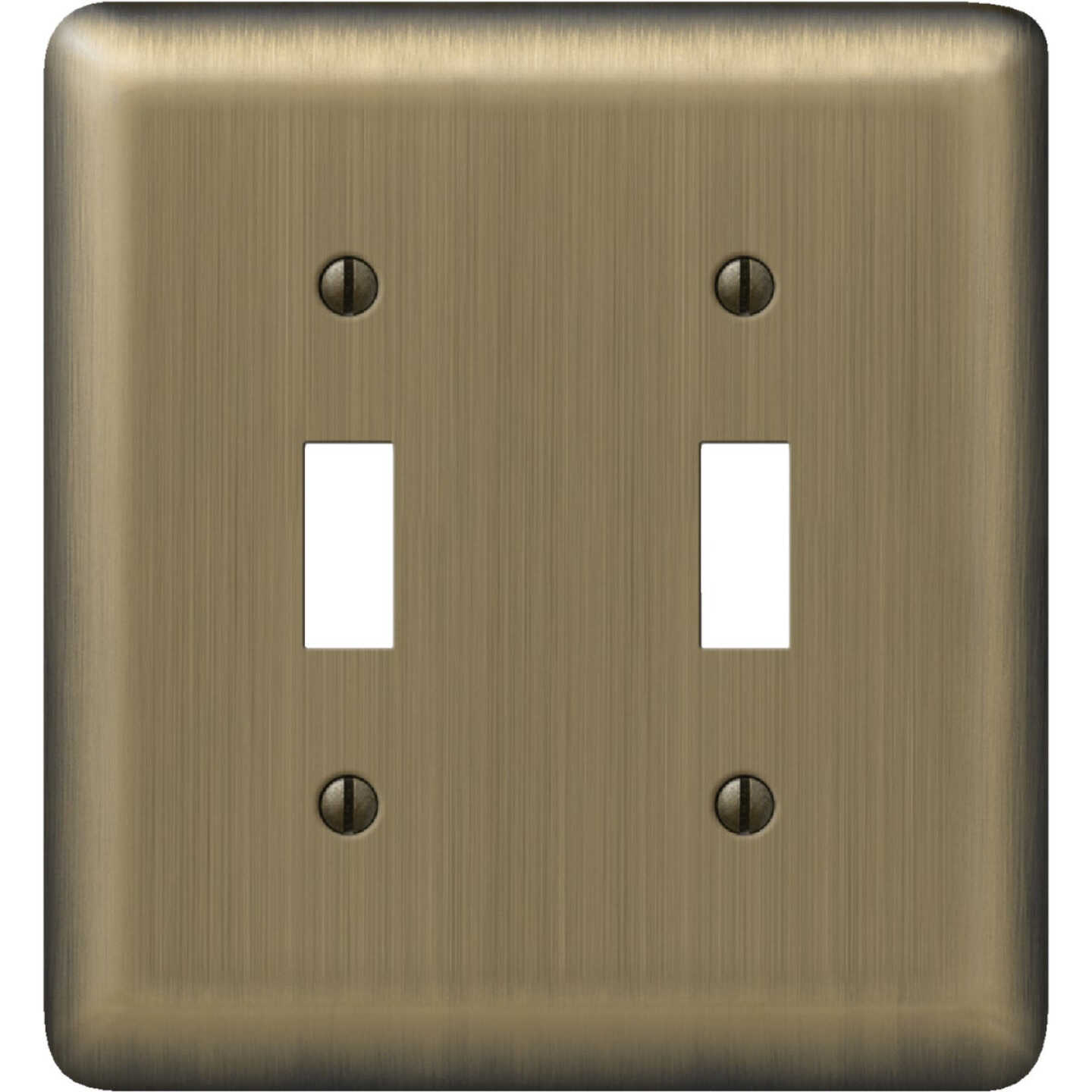 Amerelle 2-Gang Stamped Steel Toggle Switch Wall Plate, Brushed Brass Image 1