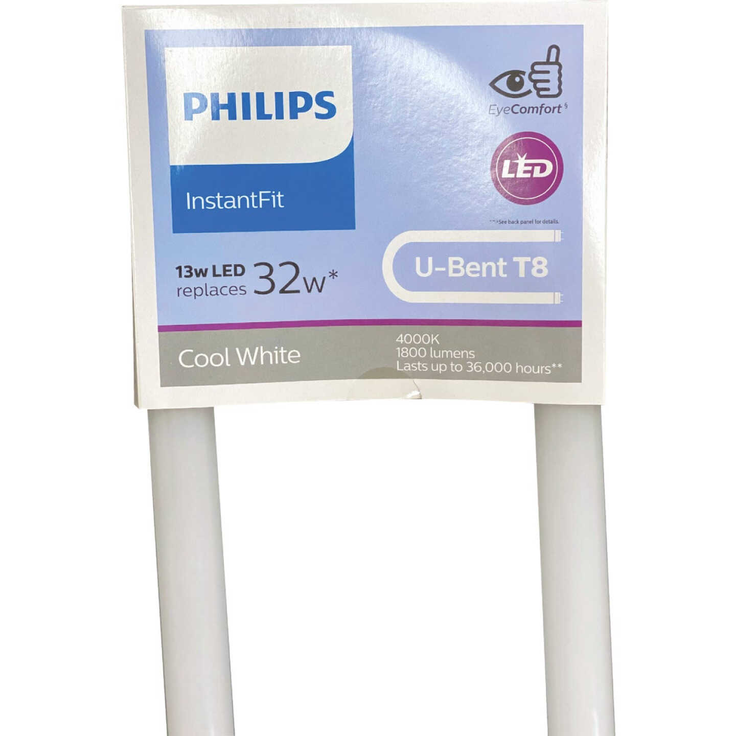 Philips InstantFit 32W Equivalent 24 In. Cool White T8 U-Bent Bi-Pin LED Tube Light Bulb Image 1