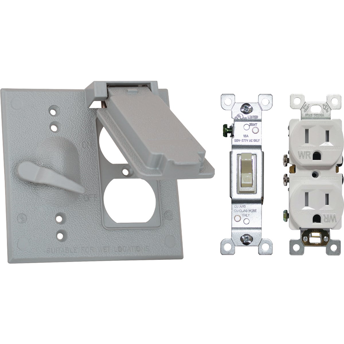Southwire Dual Gang Gray Weatherproof Cover with 15A Switch and Duplex WRTR Receptacle