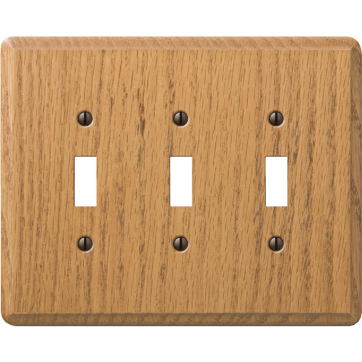 Amerelle 3-Gang Solid Oak Toggle Switch Wall Plate, Light Oak Image 1