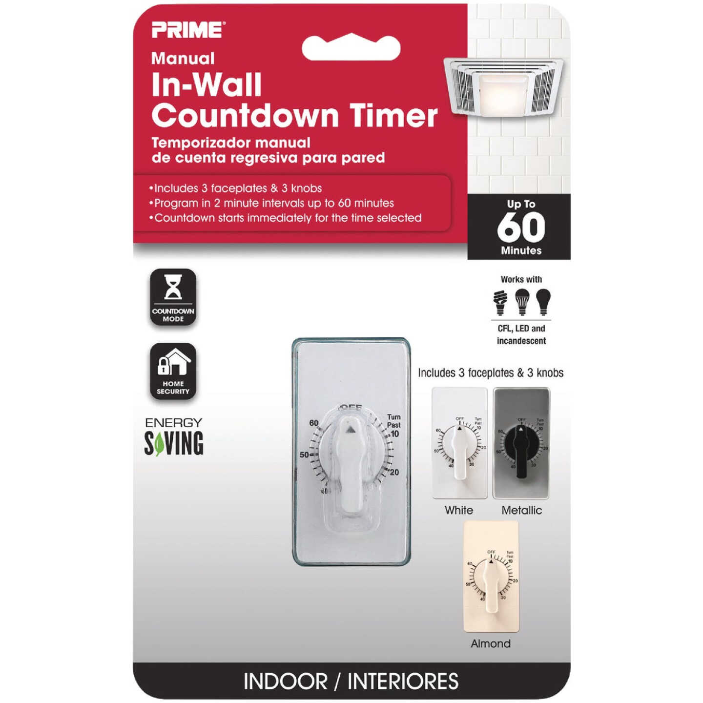 Prime 125V 60-Minute In-Wall Timer Image 1