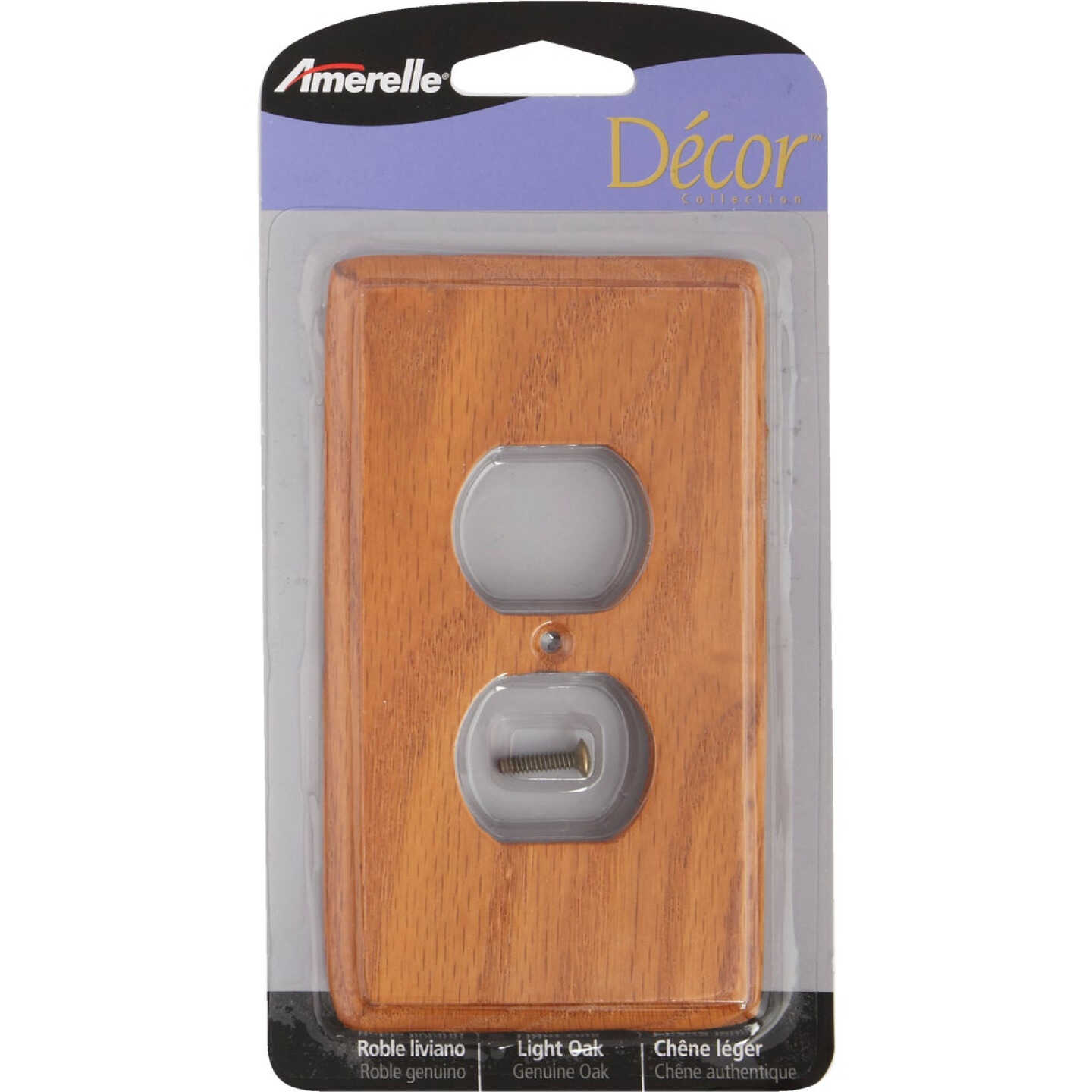 Amerelle 1-Gang Solid Oak Outlet Wall Plate, Light Oak Image 2