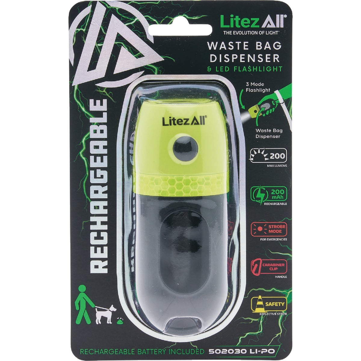 LitezAll Dog Waste Bag Dispenser & 200 Lm. Rechargeable LED Flashlight Image 2