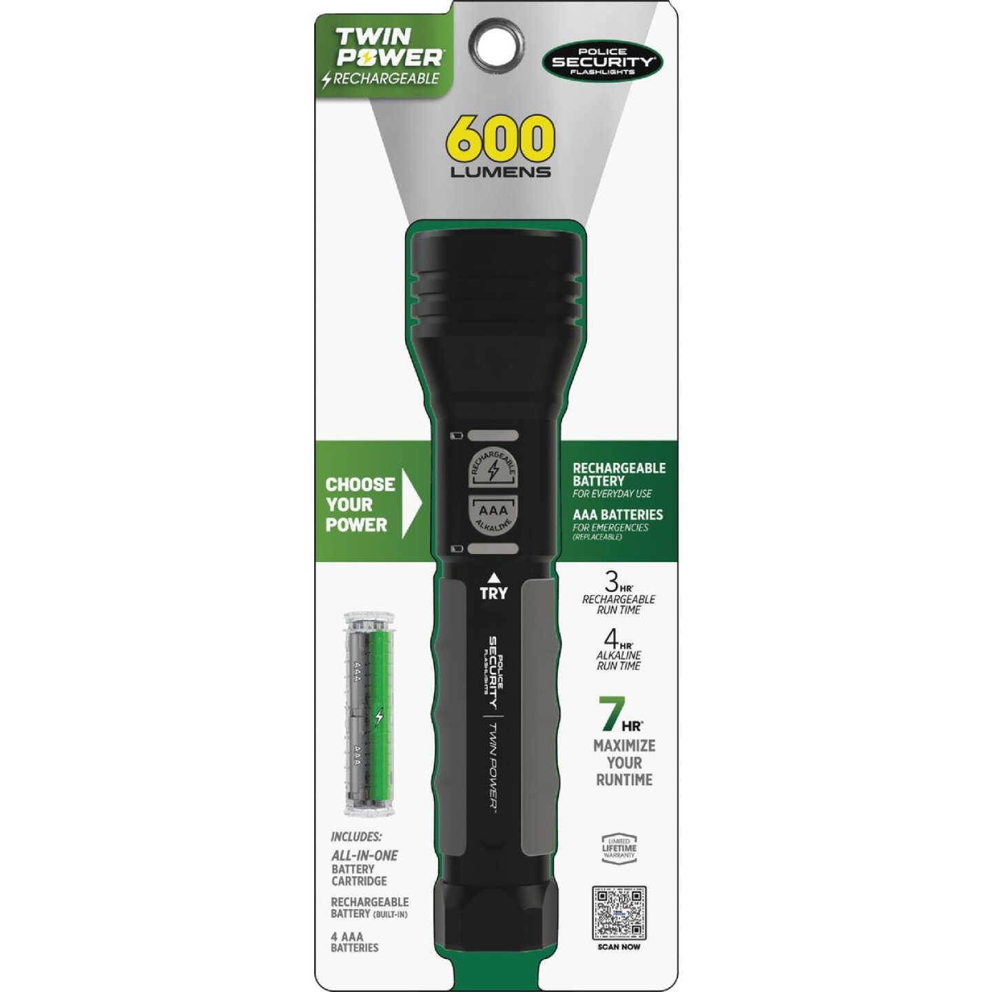 Police Security Twin Power 600 Lm. LED Flashlight Image 1