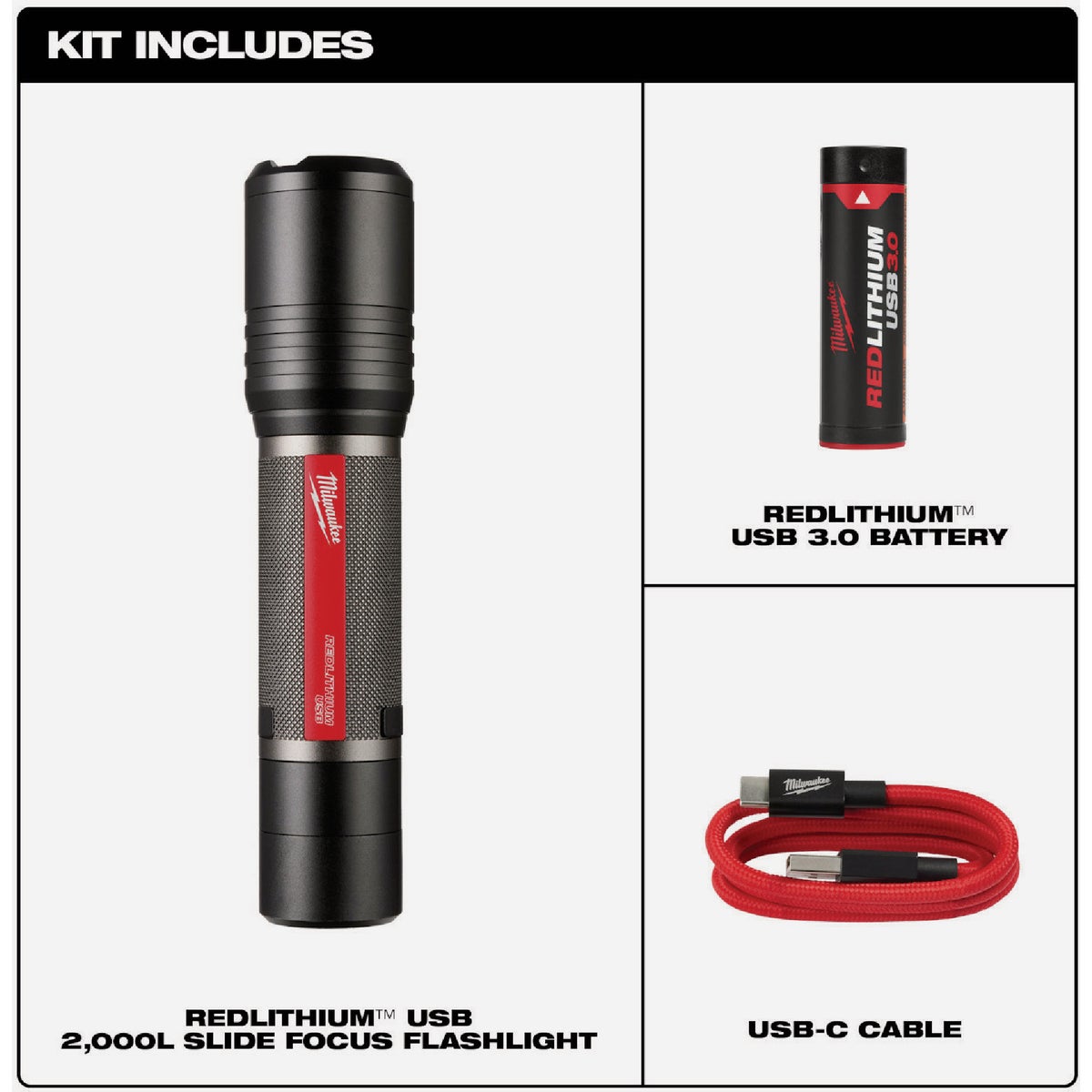 Milwaukee REDLITHIUM 2000 Lm. LED USB Slide Focus Flashlight Image 2
