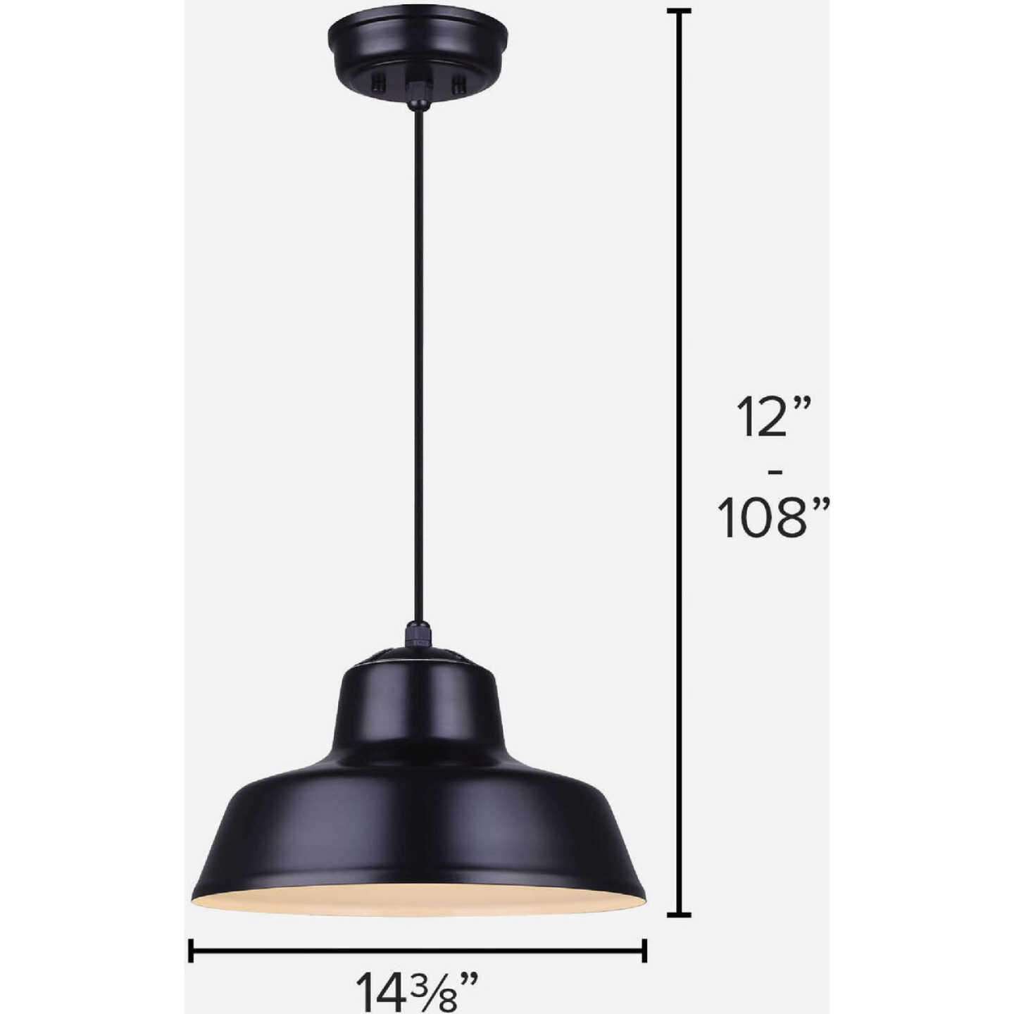 Canarm Levi 14 In. Black Metal Warehouse Pendant Light Fixture Image 2