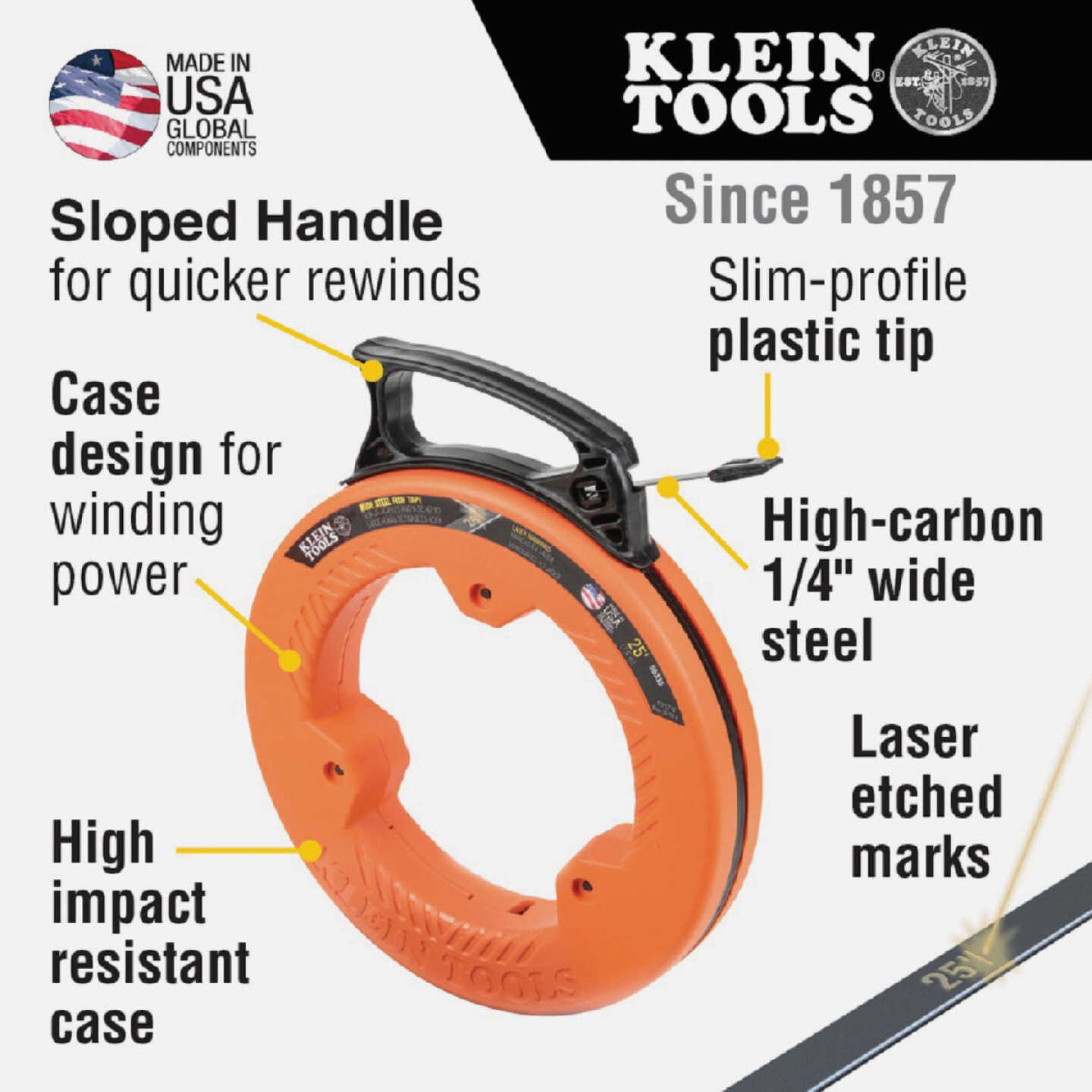 Klein 1/4 In. W. x 25 Ft. L. Steel Fish Tape Image 6