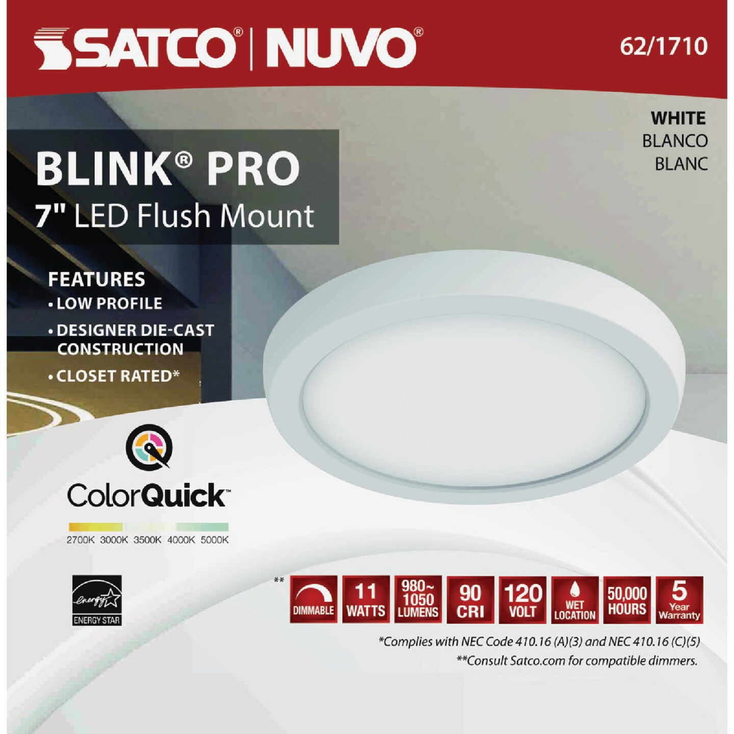 Satco Blink Pro 7 In. White 980 Lm. CCT-Selectable LED Flush Mount Light Fixture Image 2