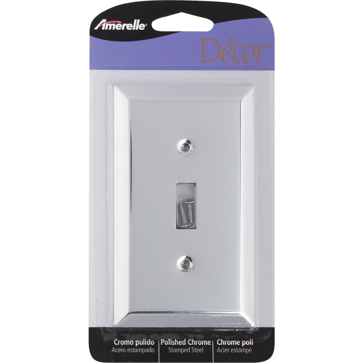 Amerelle 1-Gang Stamped Steel Toggle Switch Wall Plate, Polished Chrome Image 2