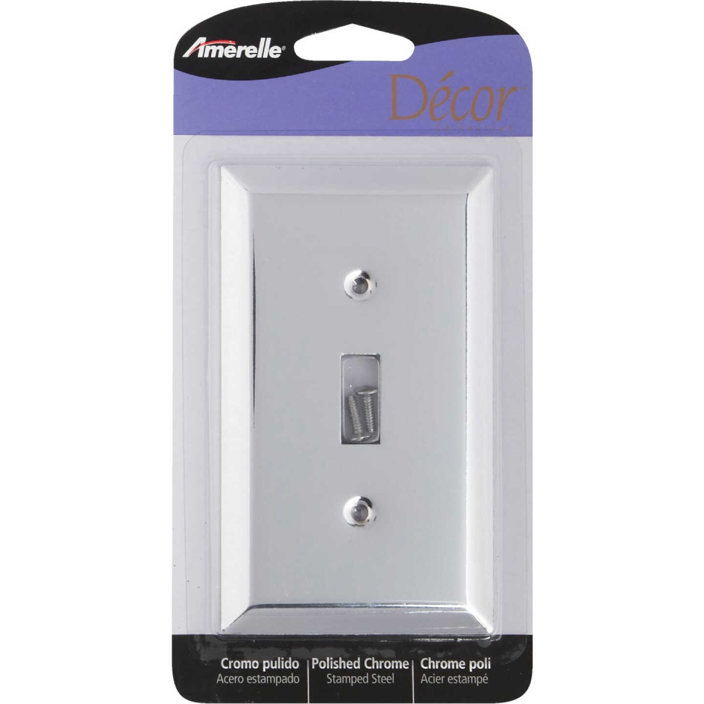 Amerelle 1-Gang Stamped Steel Toggle Switch Wall Plate, Polished Chrome Image 2