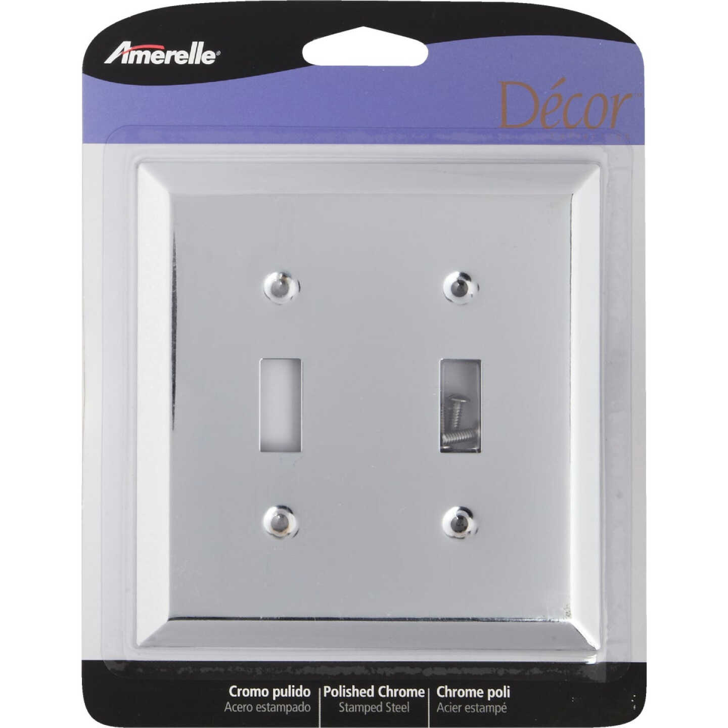 Amerelle 2-Gang Stamped Steel Toggle Switch Wall Plate, Polished Chrome Image 2
