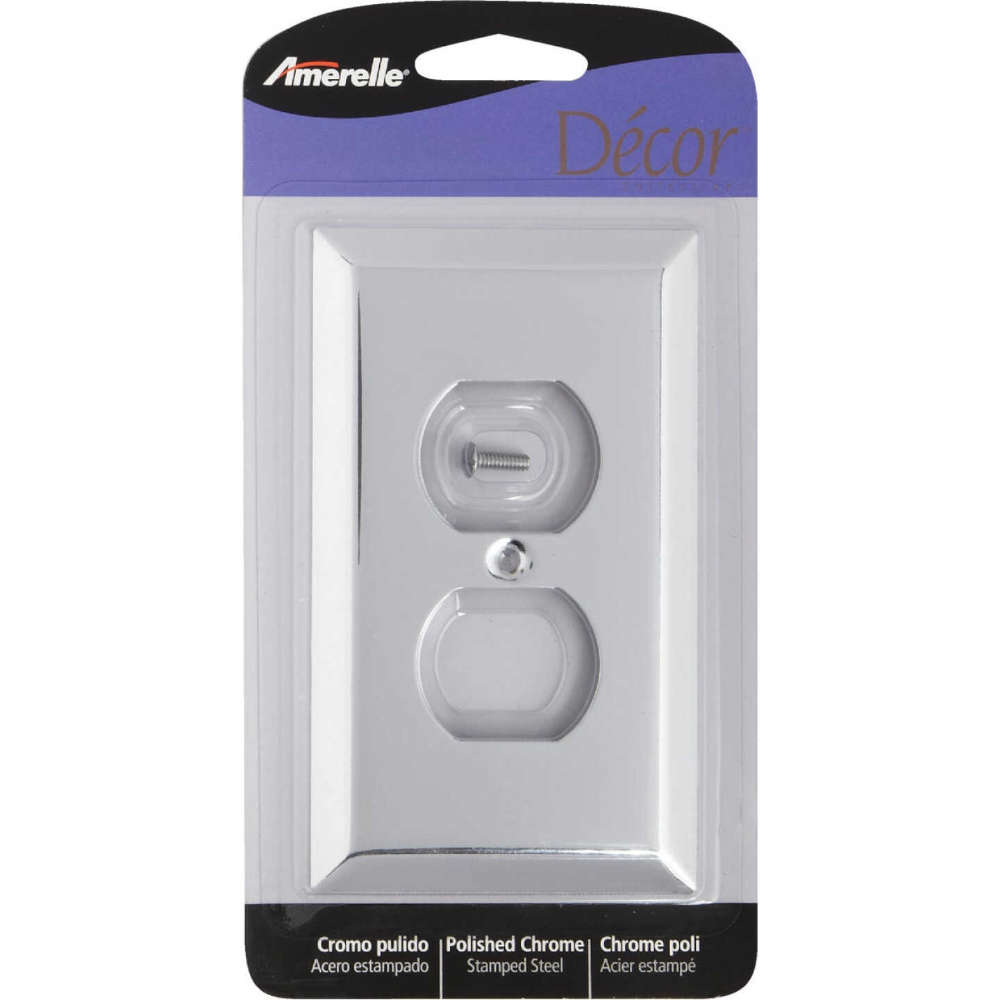 Amerelle 1-Gang Stamped Steel Outlet Wall Plate, Polished Chrome Image 2